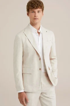 blazer van linnenmix met visgraatpatroon