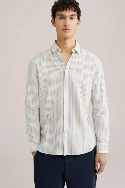 easy care gestreept overhemd van linnenmix