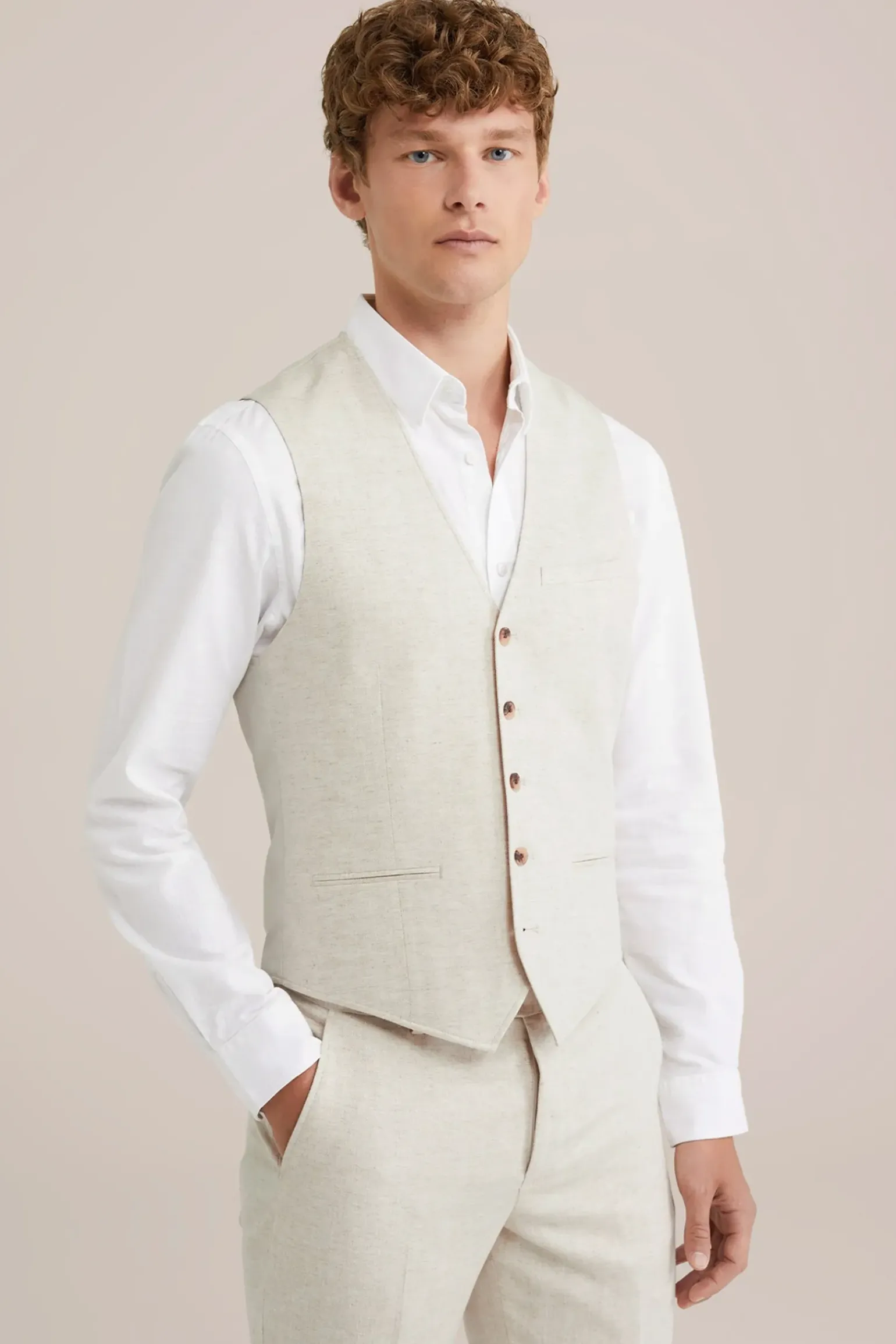 Gilet van linnenmix met visgraatpatroon