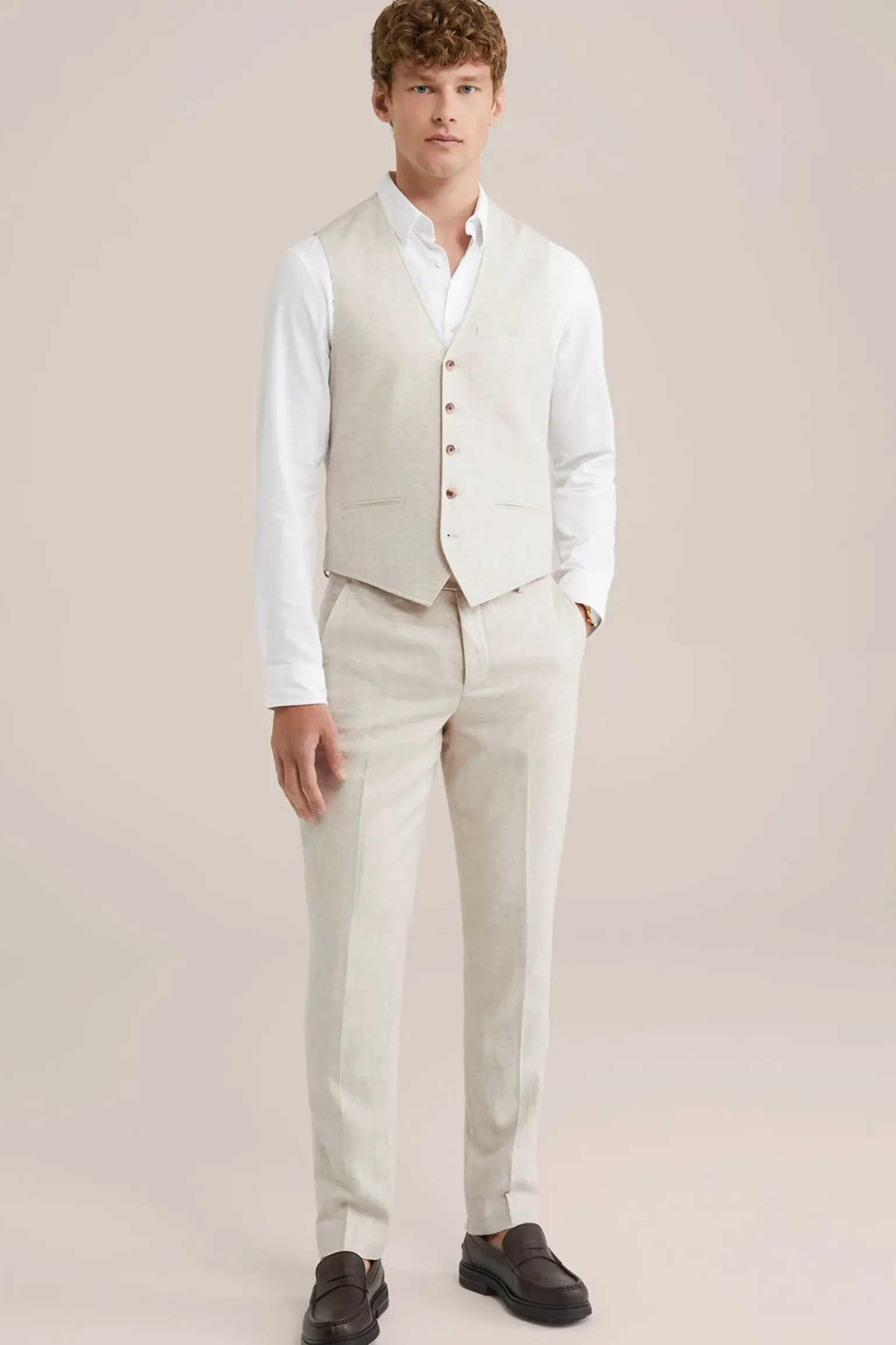 Gilet van linnenmix met visgraatpatroon