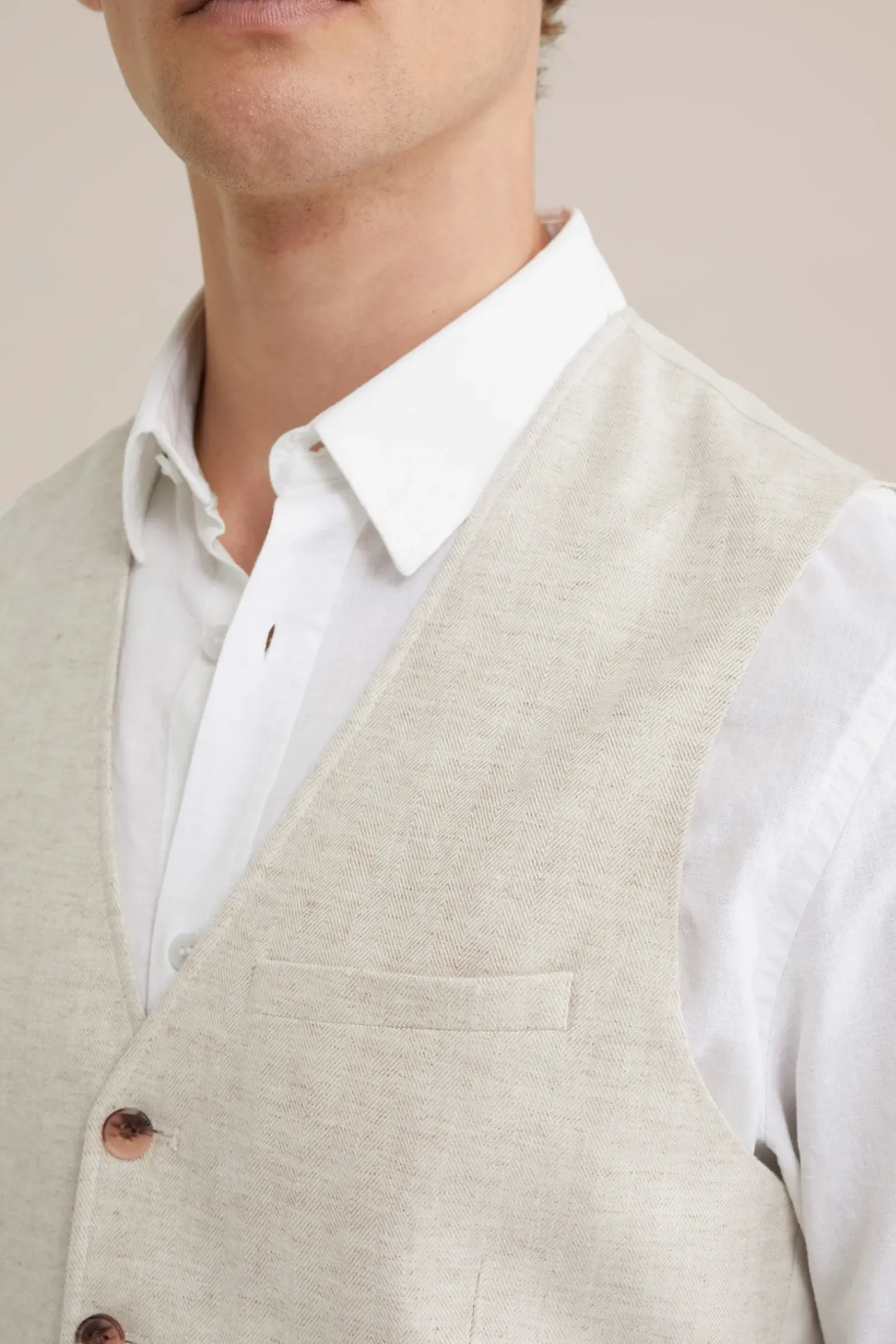 Gilet van linnenmix met visgraatpatroon