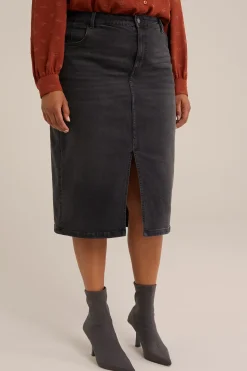 high rise denim rok - Curve