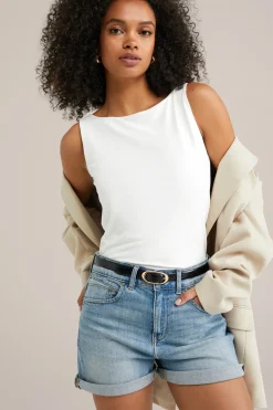 high rise denim short met comfortstretch