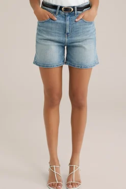 high rise denim short met comfortstretch