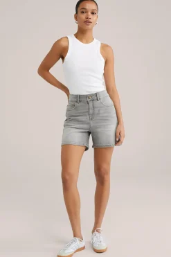 high rise denim short met comfortstretch