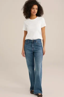 High rise wide leg jeans met stretch