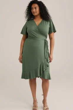 jersey jurk met overslaghals - Curve