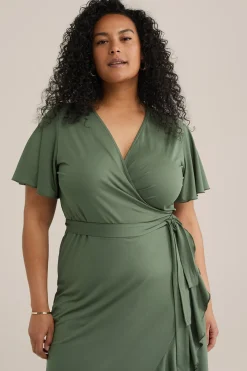 jersey jurk met overslaghals - Curve
