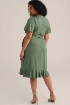 jersey jurk met overslaghals - Curve