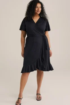 jersey jurk met overslaghals - Curve