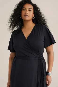 jersey jurk met overslaghals - Curve