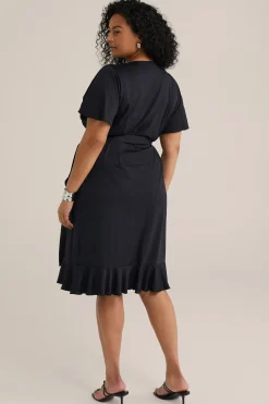 jersey jurk met overslaghals - Curve