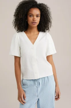Jersey top met ballonmouwen