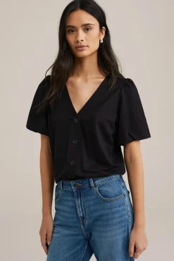 Jersey top met ballonmouwen