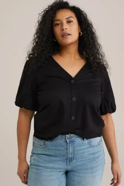Jersey top met ballonmouwen - Curve