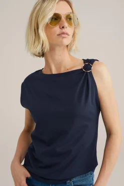 jersey top met gouden accenten