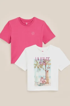 Meisjes cropped T-shirt met embroidery, 2- pack