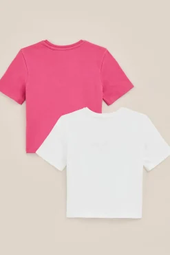 Meisjes cropped T-shirt met embroidery, 2- pack