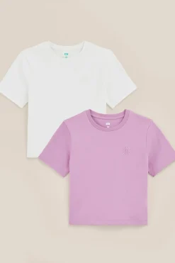 Meisjes cropped T-shirt met embroidery, 2- pack