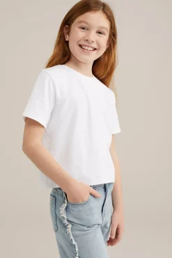 Meisjes cropped T-shirt met embroidery, 2- pack