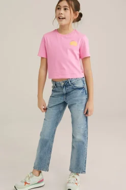 Meisjes cropped T-shirt met opdruk