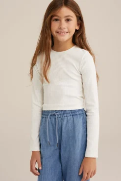 Meisjes cropped T-shirt van ribstof