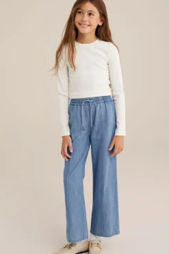 Meisjes cropped T-shirt van ribstof