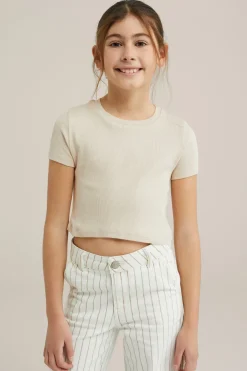 Meisjes cropped T-shirt van ribstof