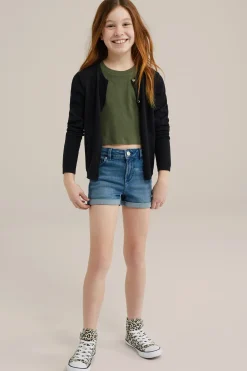 Meisjes cropped T-shirt van ribstof