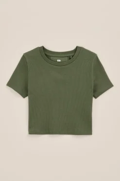 Meisjes cropped T-shirt van ribstof