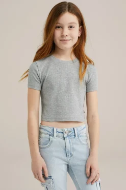 Meisjes cropped T-shirt van ribstof