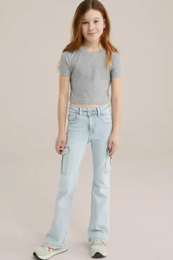 Meisjes cropped T-shirt van ribstof
