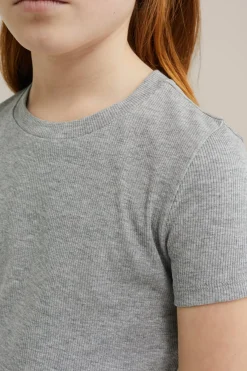 Meisjes cropped T-shirt van ribstof
