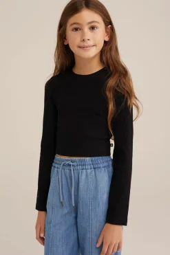 Meisjes cropped T-shirt van ribstof