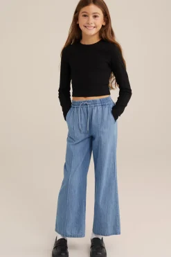 Meisjes cropped T-shirt van ribstof