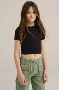Meisjes cropped T-shirt van ribstof