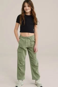 Meisjes cropped T-shirt van ribstof