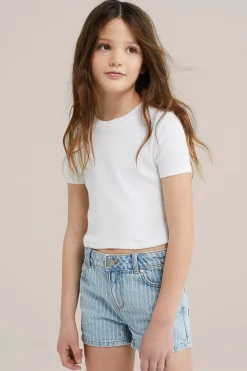Meisjes cropped T-shirt van ribstof