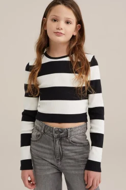 Meisjes cropped T-shirt van ribstof
