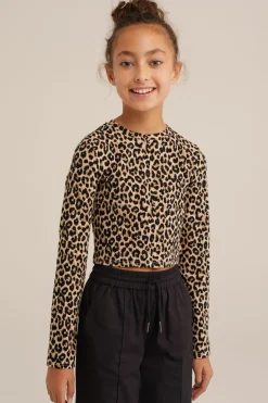 Meisjes cropped T-shirt van ribstof