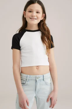 Meisjes crop T-shirt van ribstof