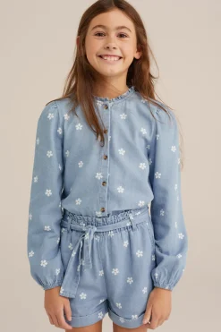 Meisjes denim blouse met dessin