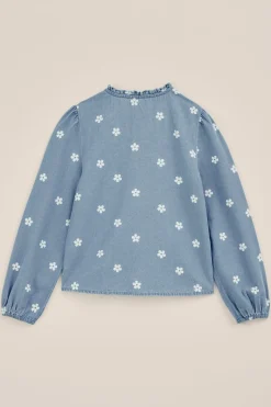 Meisjes denim blouse met dessin