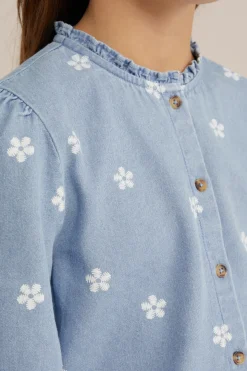 Meisjes denim blouse met dessin