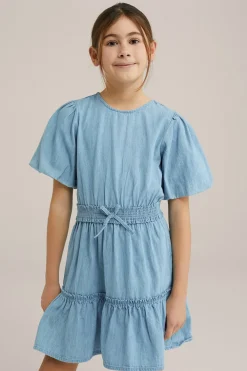 Meisjes denim jurk met ballonmouwen