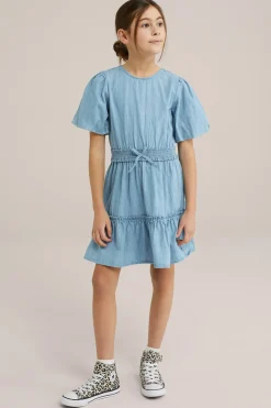 Meisjes denim jurk met ballonmouwen