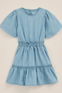 Meisjes denim jurk met ballonmouwen