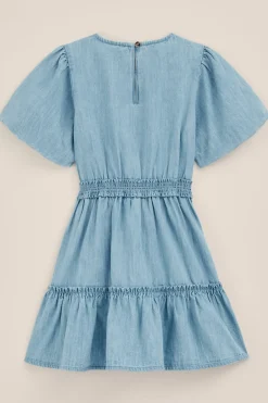 Meisjes denim jurk met ballonmouwen