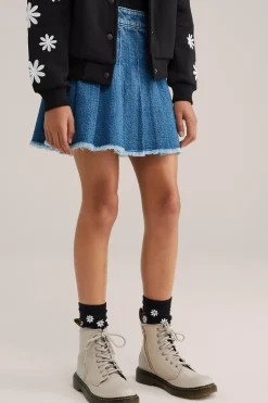 Meisjes denim rok met plooien