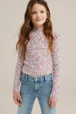 Meisjes geribd T-shirt met ruches